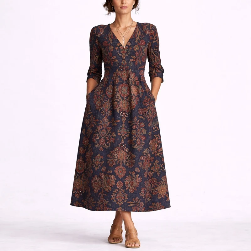 Amelie | Florales Herbst-Hochzeitskleid Mit Femininem Midi-Schnitt