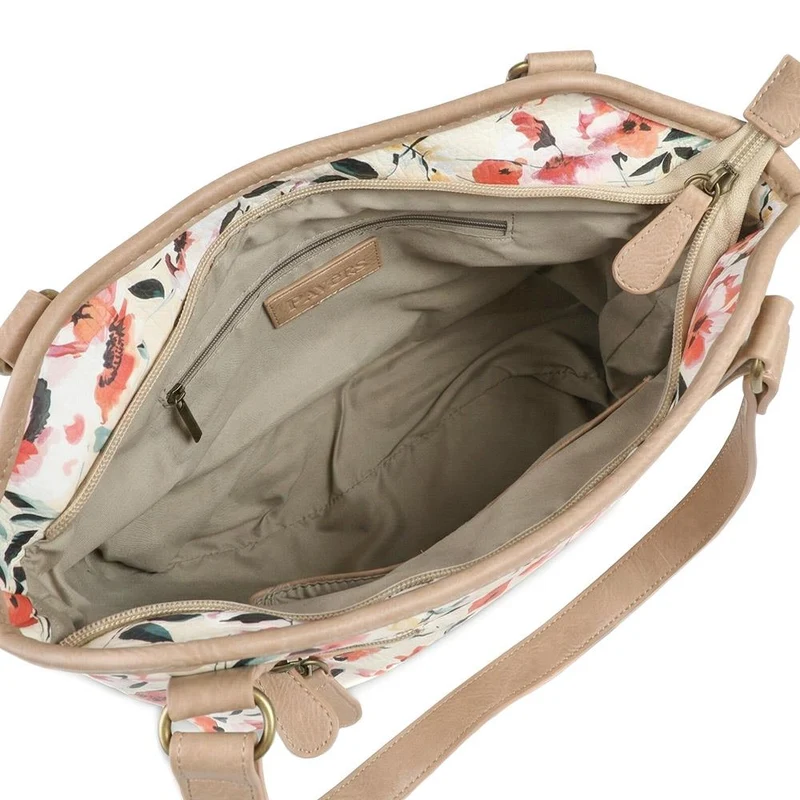 Multi Zip Floral Shoulder Bag - WAHT43006 / 329 344 - BEIGE FLORAL