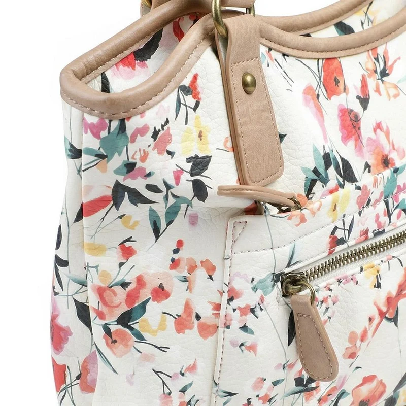Multi Zip Floral Shoulder Bag - WAHT43006 / 329 344 - BEIGE FLORAL