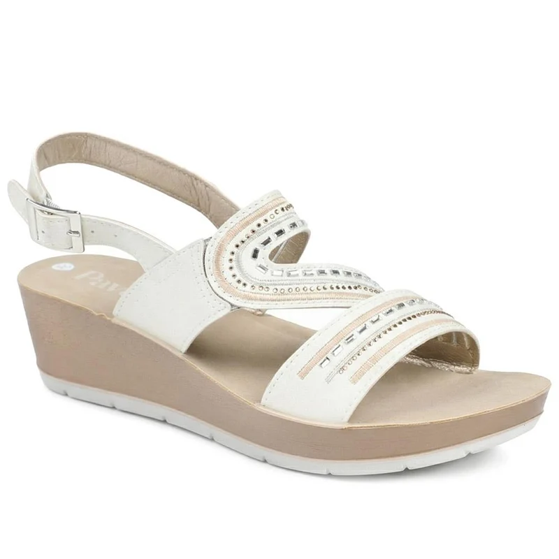 Wedge Heeled Buckle Fasten Sandals - INB43012 / 329 269 - White