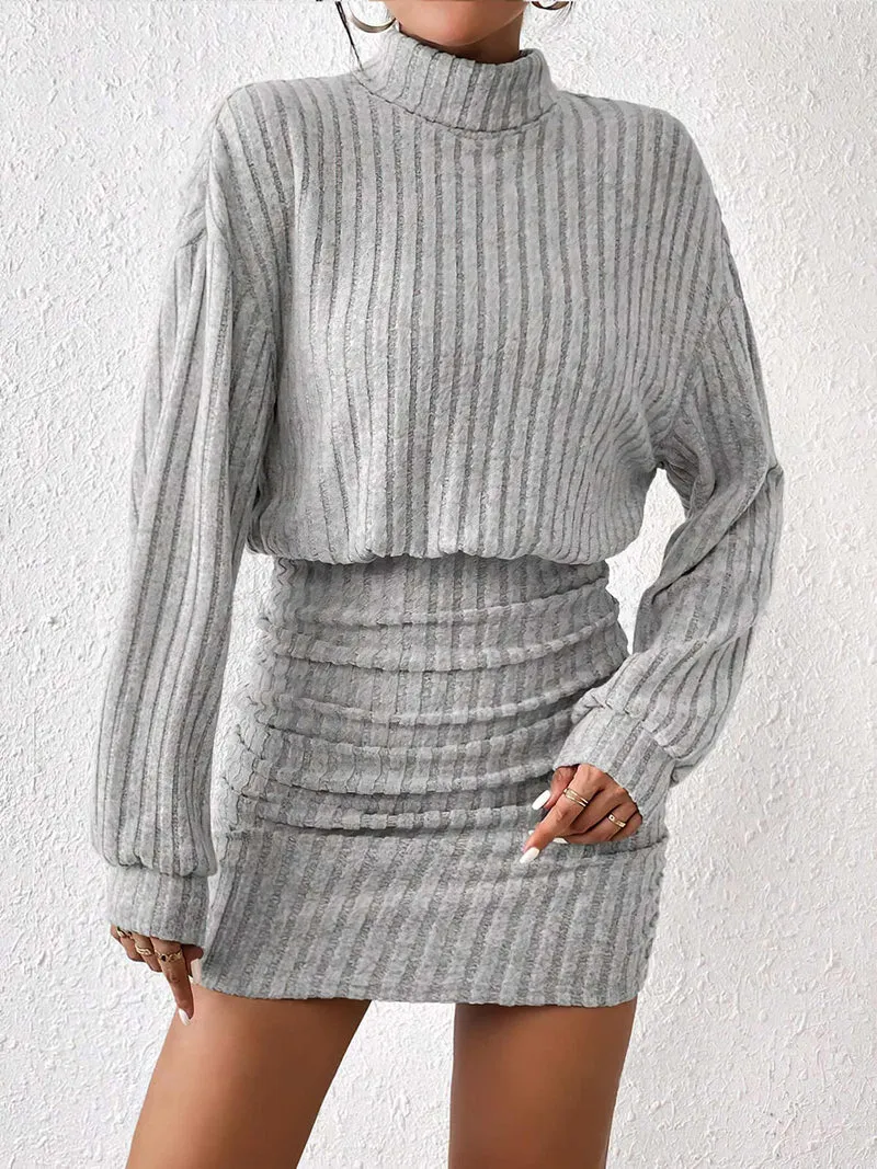 Mock Neck Rippenstrick kurzes Kleid