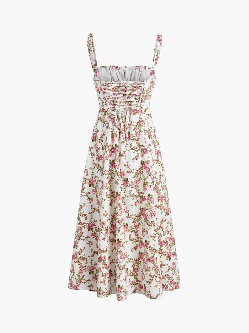 Rosebud geblümtes Midikleid