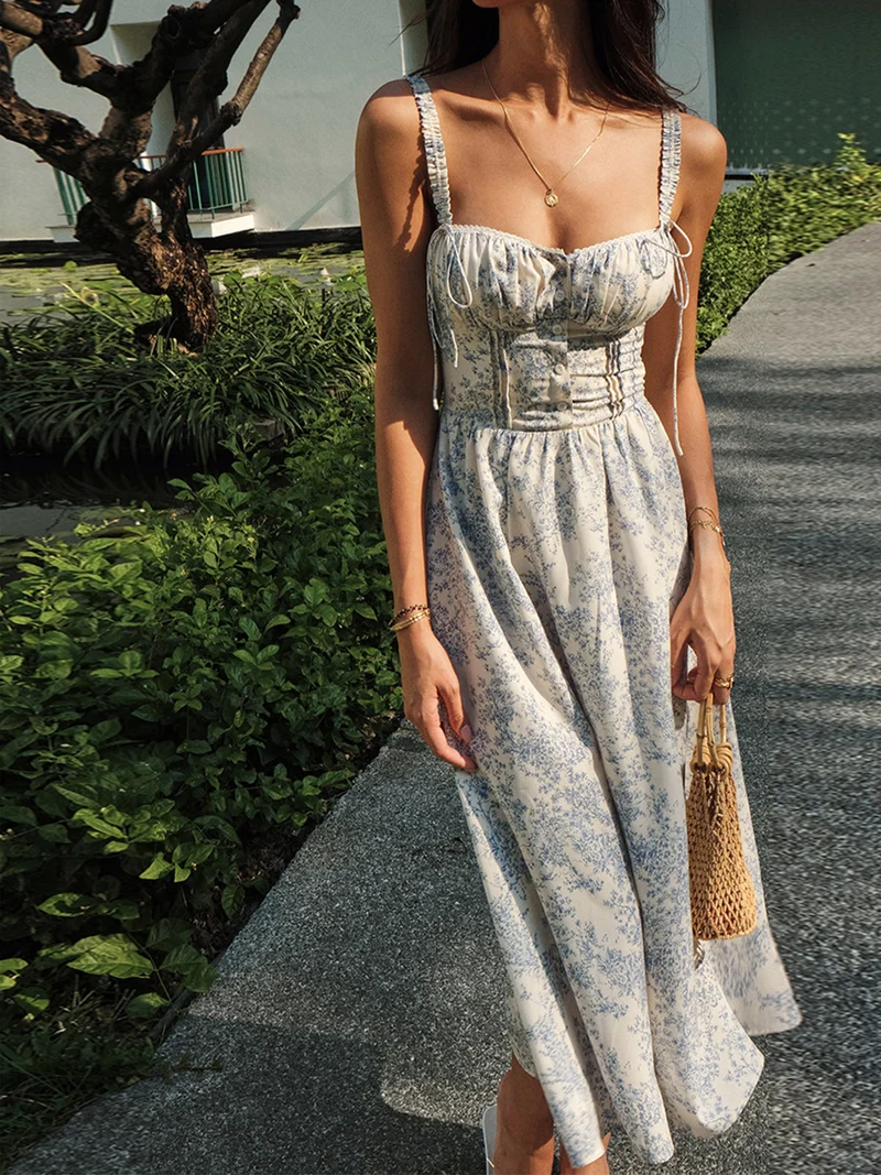Sapphire Garden Träger-Midikleid mit Blumenmuster