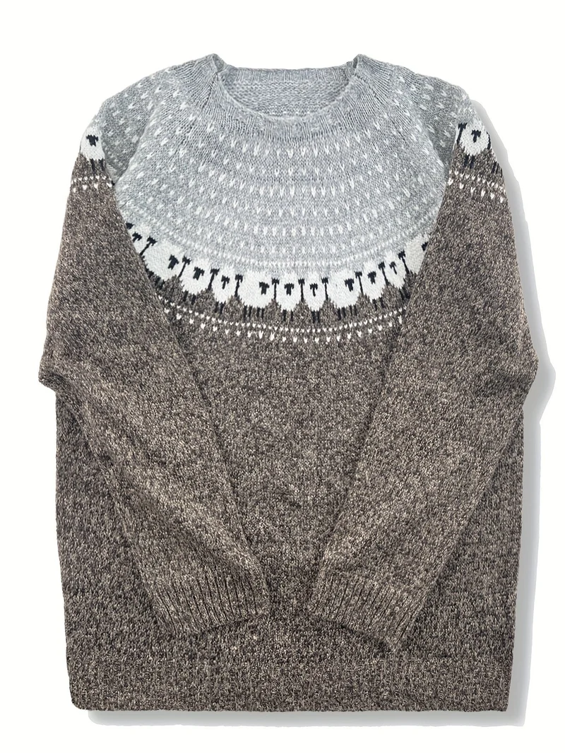 Katie | Charmanter Damen Grobstrickpullover Mit Schaf-Jacquardmuster