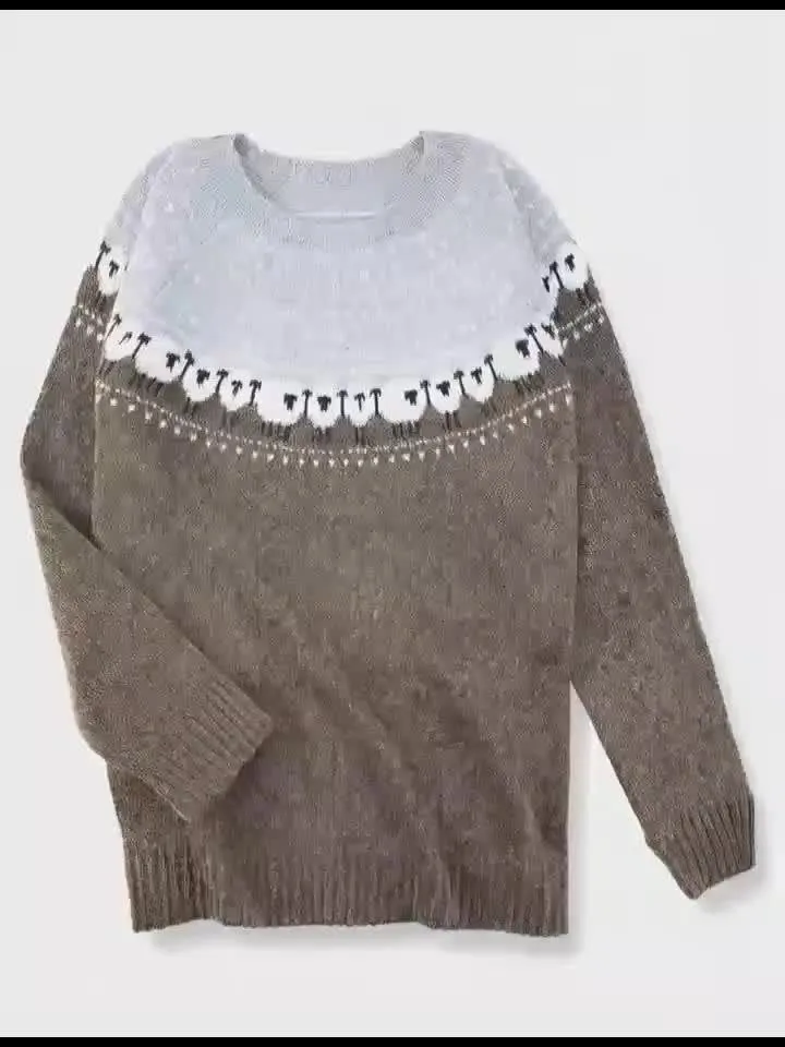 Katie | Charmanter Damen Grobstrickpullover Mit Schaf-Jacquardmuster