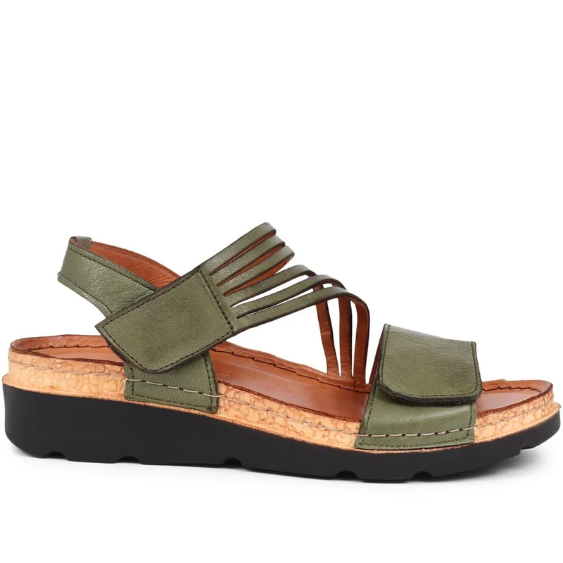 Adjustable Fasten Leather Sandals - KARY39029 / 325 513 - Olive