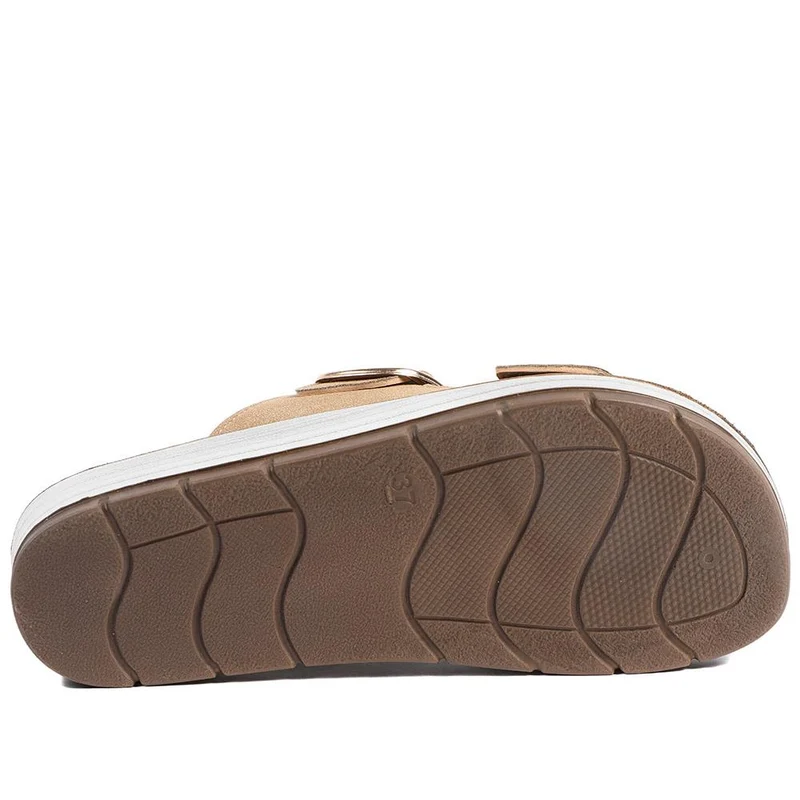 Cushioned Buckled Slip On Sandals - INB43005 / 329 126 - Natural
