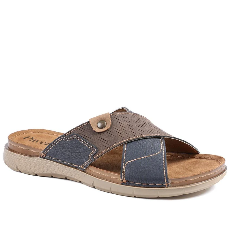 Contrast Cross Strap Comfort Sandals - INB43019 / 329 213 - Brown-Blue