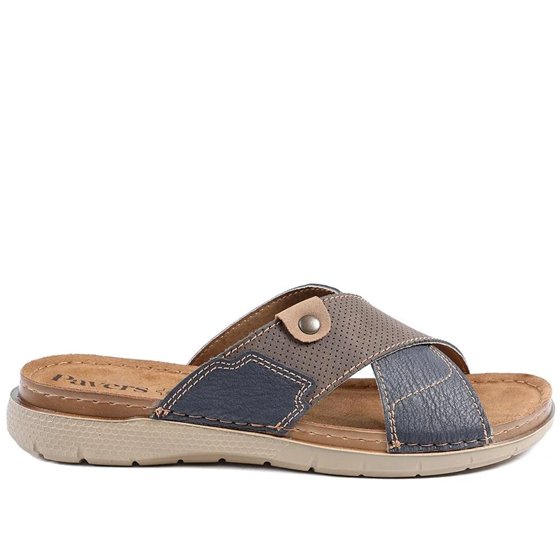 Contrast Cross Strap Comfort Sandals - INB43019 / 329 213 - Brown-Blue