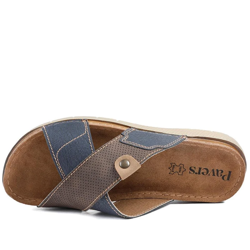 Contrast Cross Strap Comfort Sandals - INB43019 / 329 213 - Brown-Blue