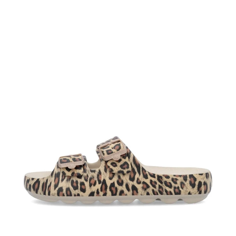 Rieker Damen Animal Print Fashion Slide - Beige