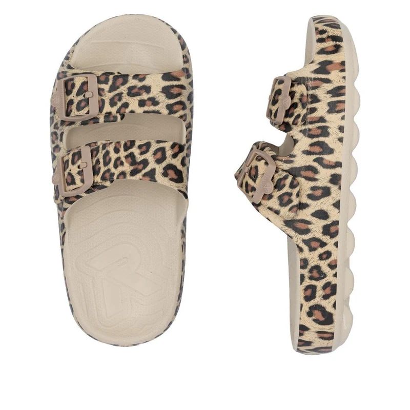 Rieker Damen Animal Print Fashion Slide - Beige