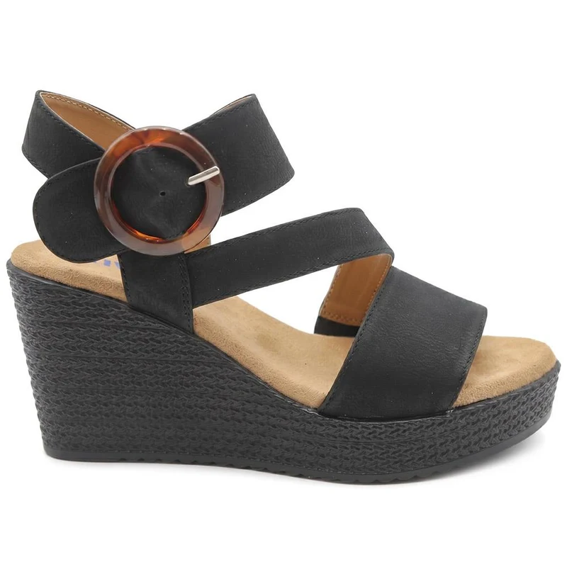 Fashionable Woven Wedge Heel Sandals - WBINS43050 / 329 120 - Black