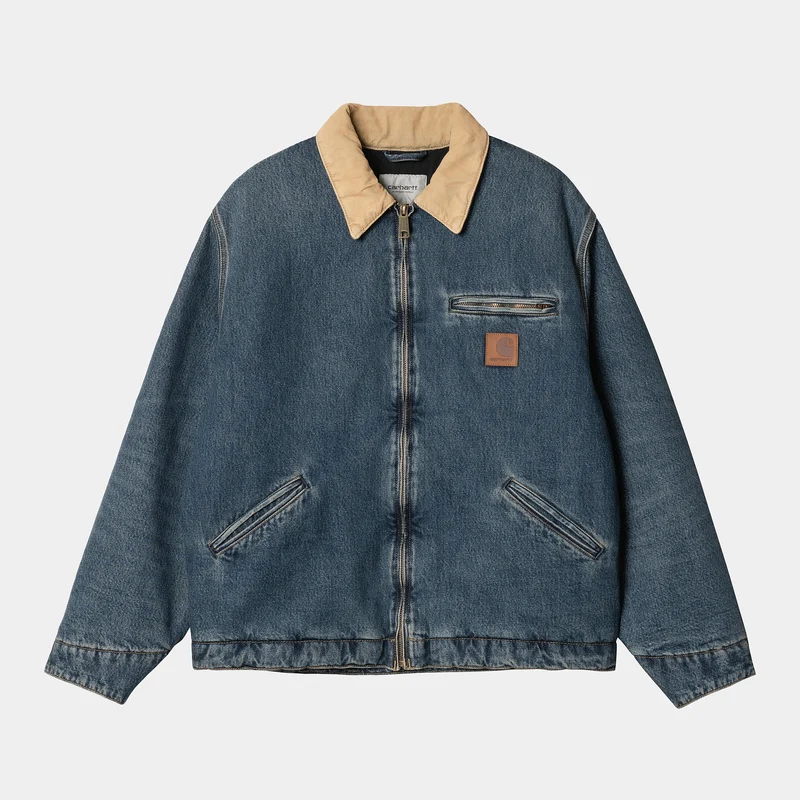 Carhartt WIP Herren OG Detroit Jacke - Blau / Dusty Hamilton Brown, abgenutzt, gewaschen