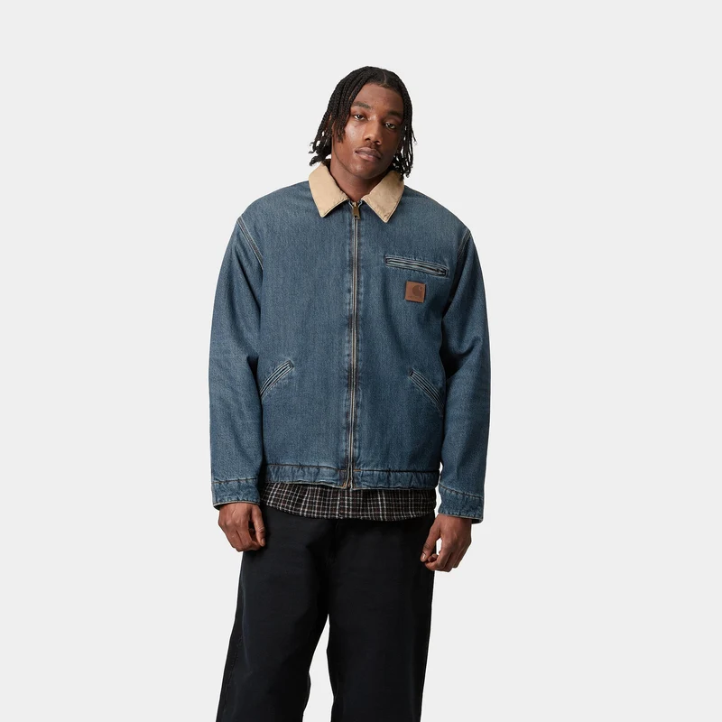 Carhartt WIP Herren OG Detroit Jacke - Blau / Dusty Hamilton Brown, abgenutzt, gewaschen