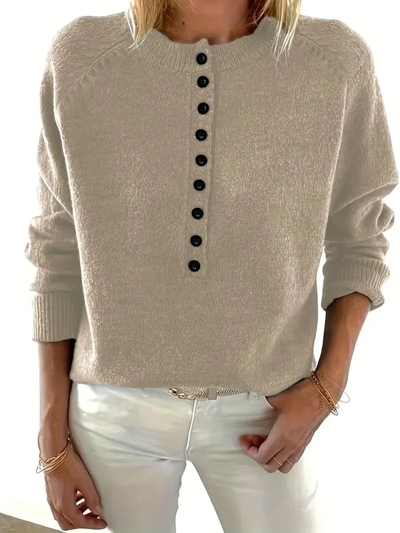 Clara | Stilvoller Strickpullover mit V-Ausschnitt und Knopfleiste