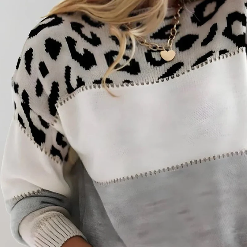 Sarah | Stylischer Leopard-Colorblock-Strickpullover