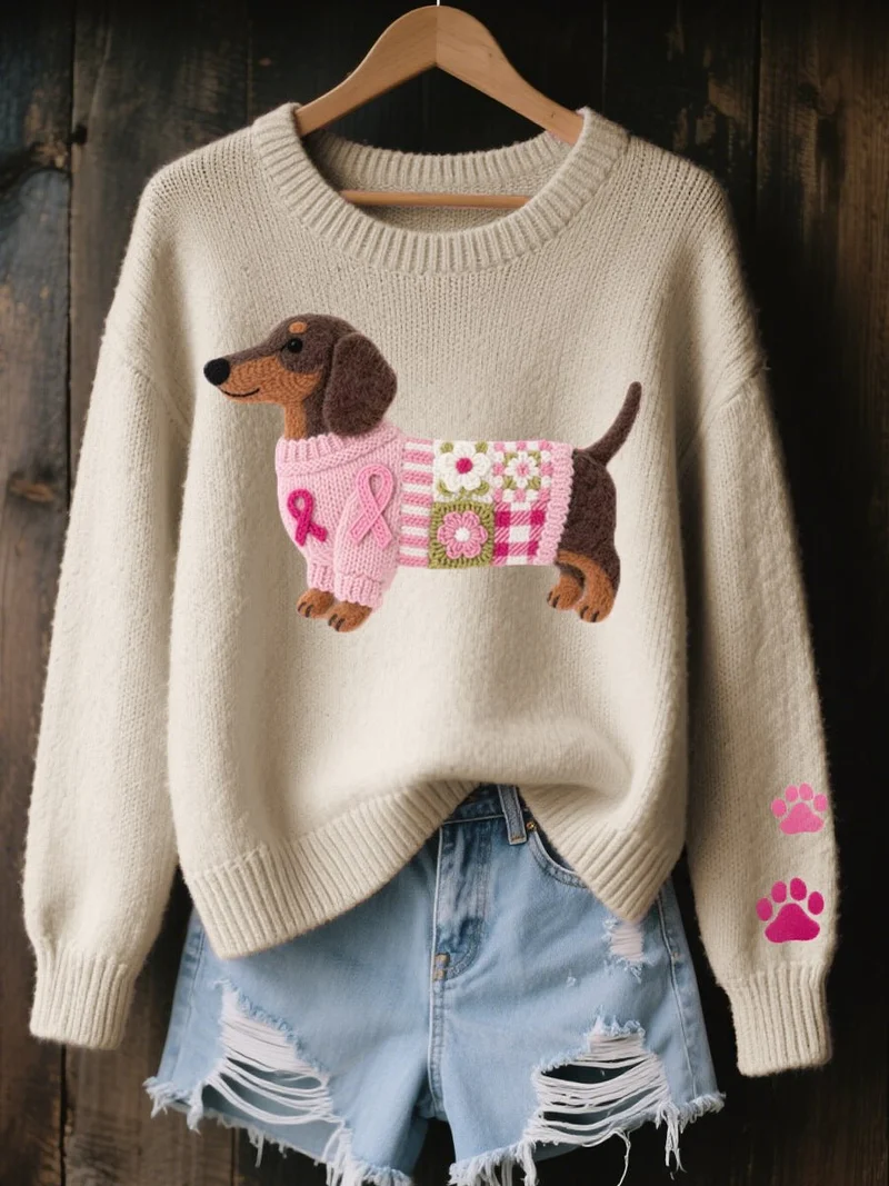 Charlotte | Bezaubernder Dackel Patchwork Strickpullover für Damen