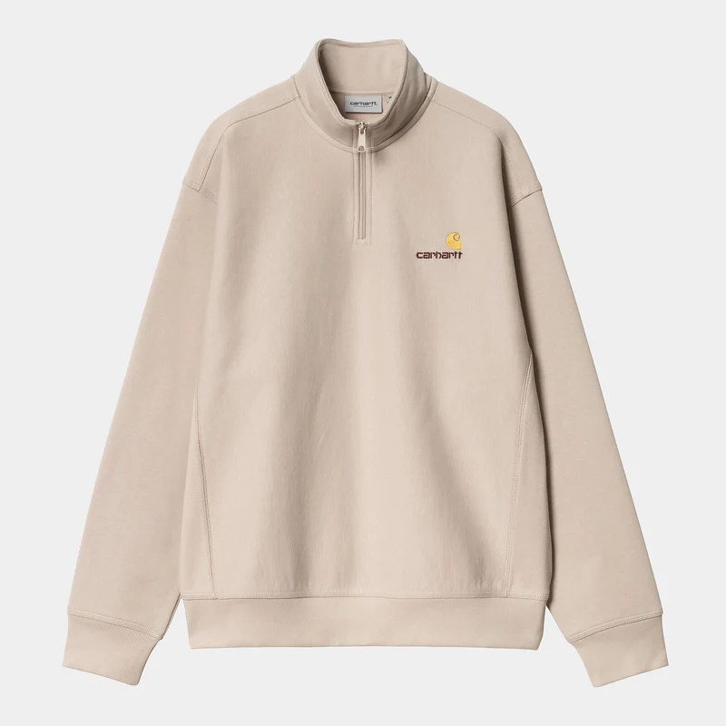 Carhartt WIP Herren Halb-Zip-Reißverschluss American Script Sweatshirt - Fleur de Sel