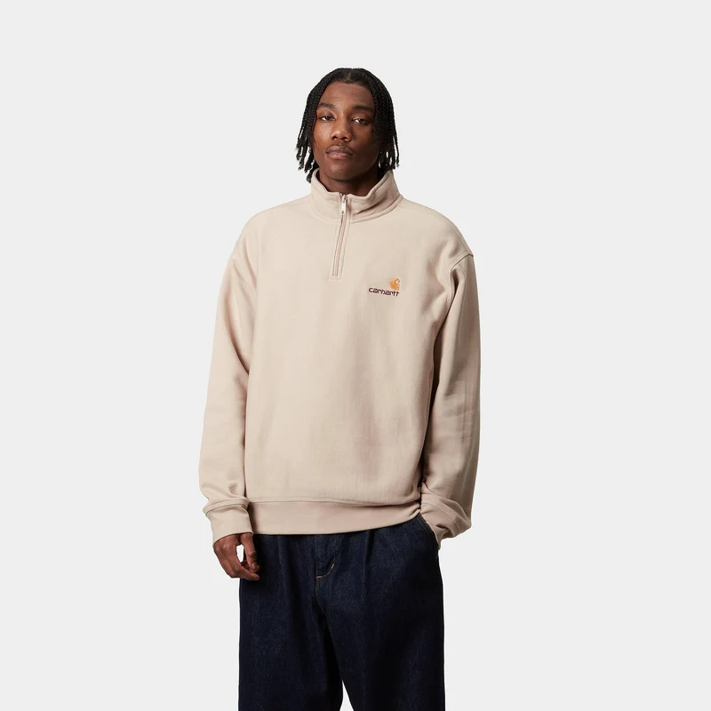 Carhartt WIP Herren Halb-Zip-Reißverschluss American Script Sweatshirt - Fleur de Sel