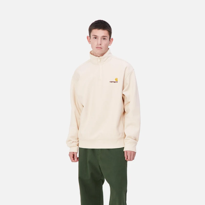 Carhartt WIP Herren Halb-Zip-Reißverschluss American Script Sweatshirt - Moonbeam