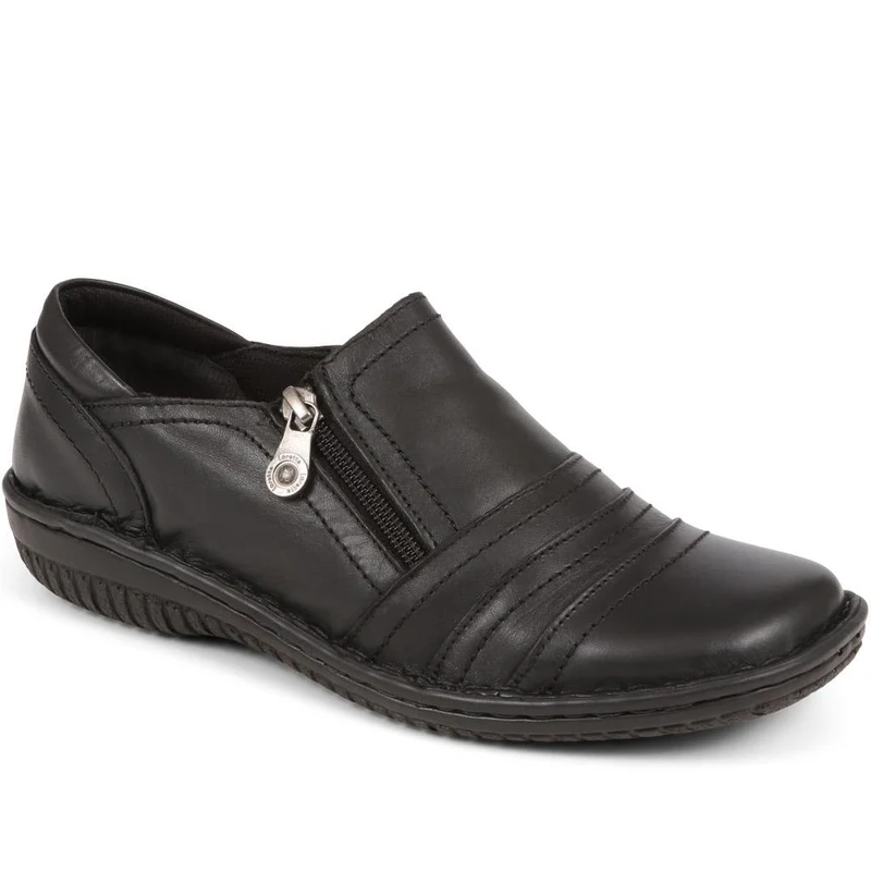 Leather Slip On Shoes for Women - HAK23014 / 308 135 - Black