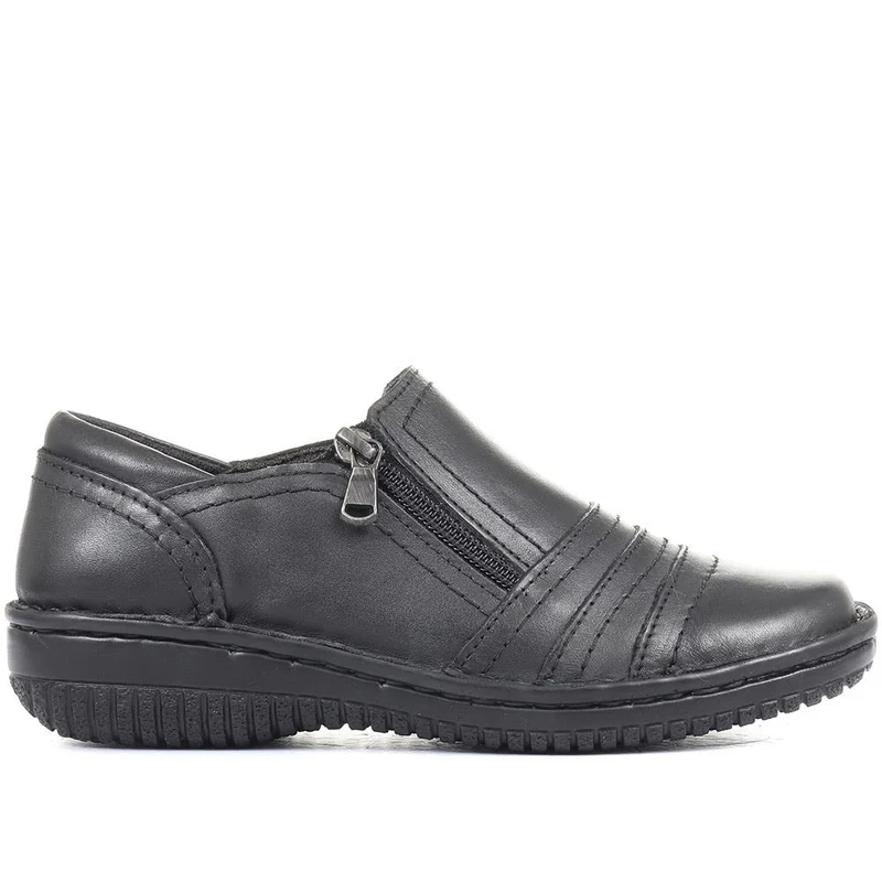 Leather Slip On Shoes for Women - HAK23014 / 308 135 - Black