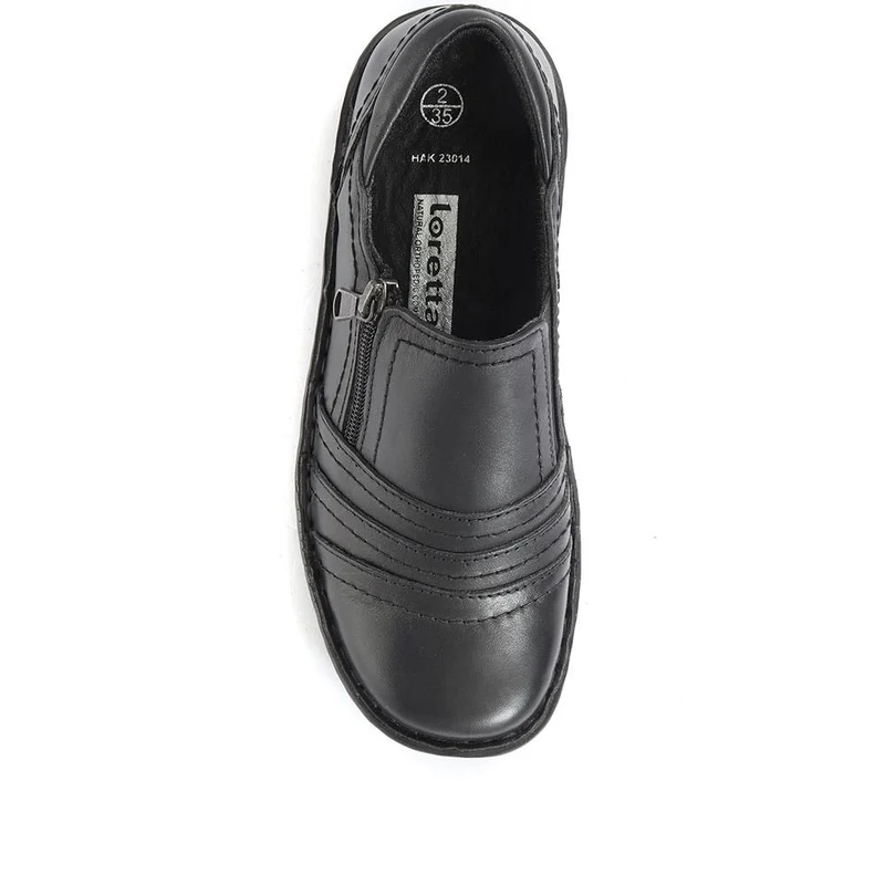 Leather Slip On Shoes for Women - HAK23014 / 308 135 - Black