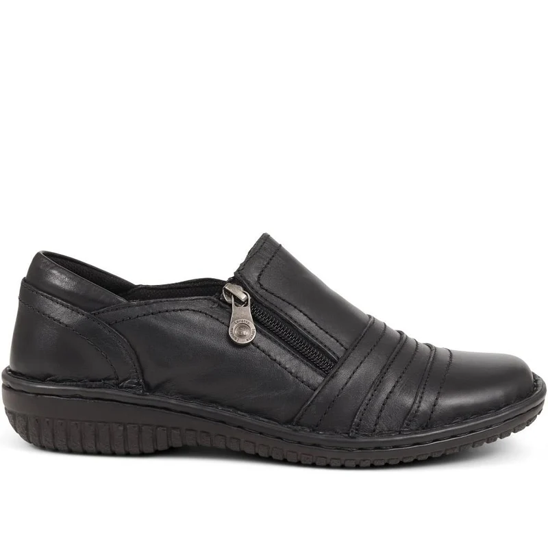 Leather Slip On Shoes for Women - HAK23014 / 308 135 - Black
