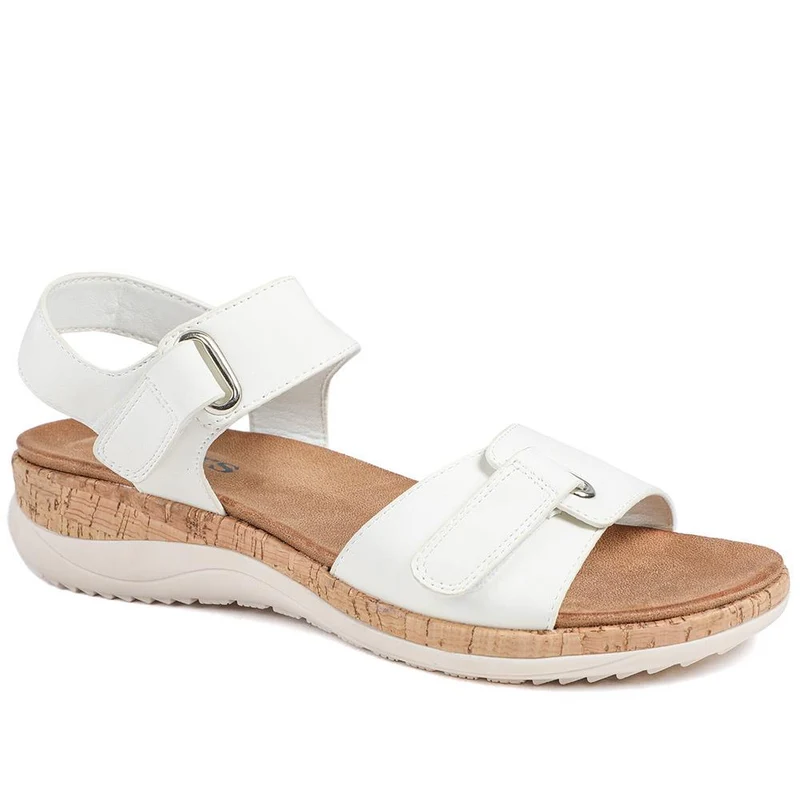 Wide Fit Adjustable Fastening Cushioned Sandals - BAIZH43042 / 329 246 - White