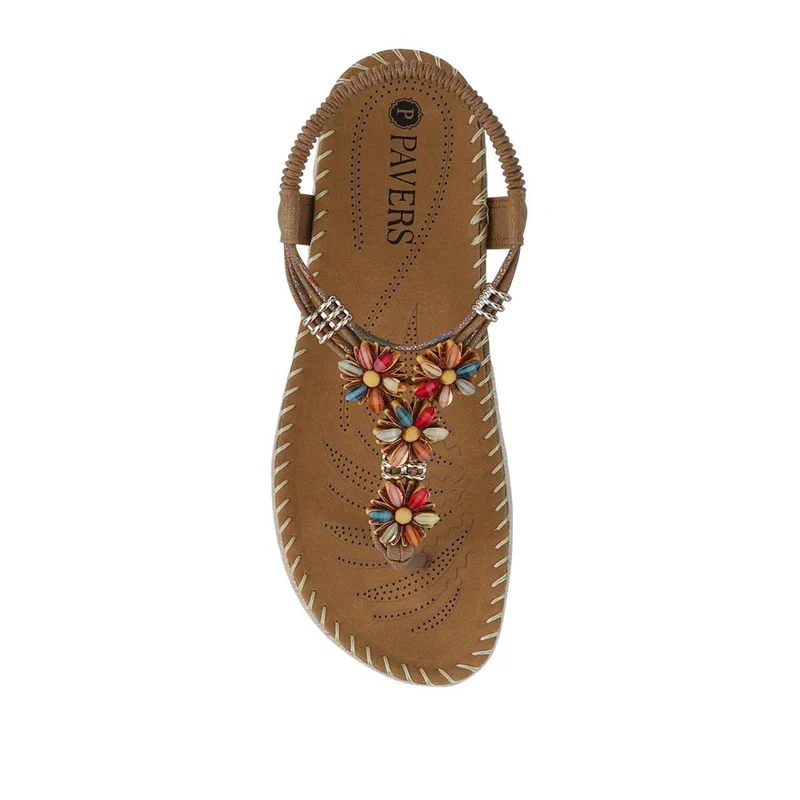 Elasticated Slingback Toe Post Sandals - BAIZH41053 / 327 224 - Brown