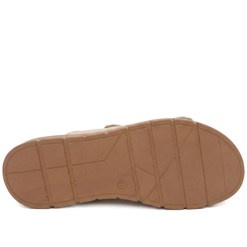 Dual Buckled Leather Chunky Mule Sandals - GOKH43001 / 329 421 - Beige