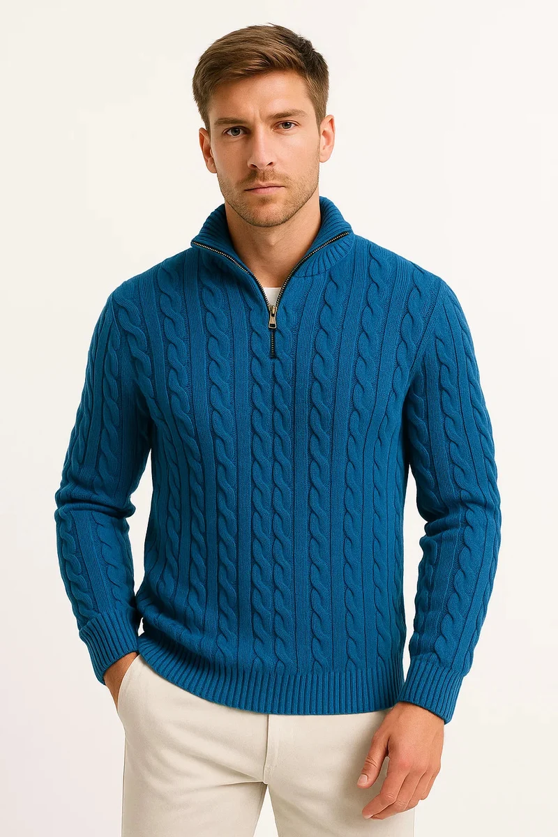 Julian | Klassischer Strickpullover mit Zopfmuster und Reißverschluss