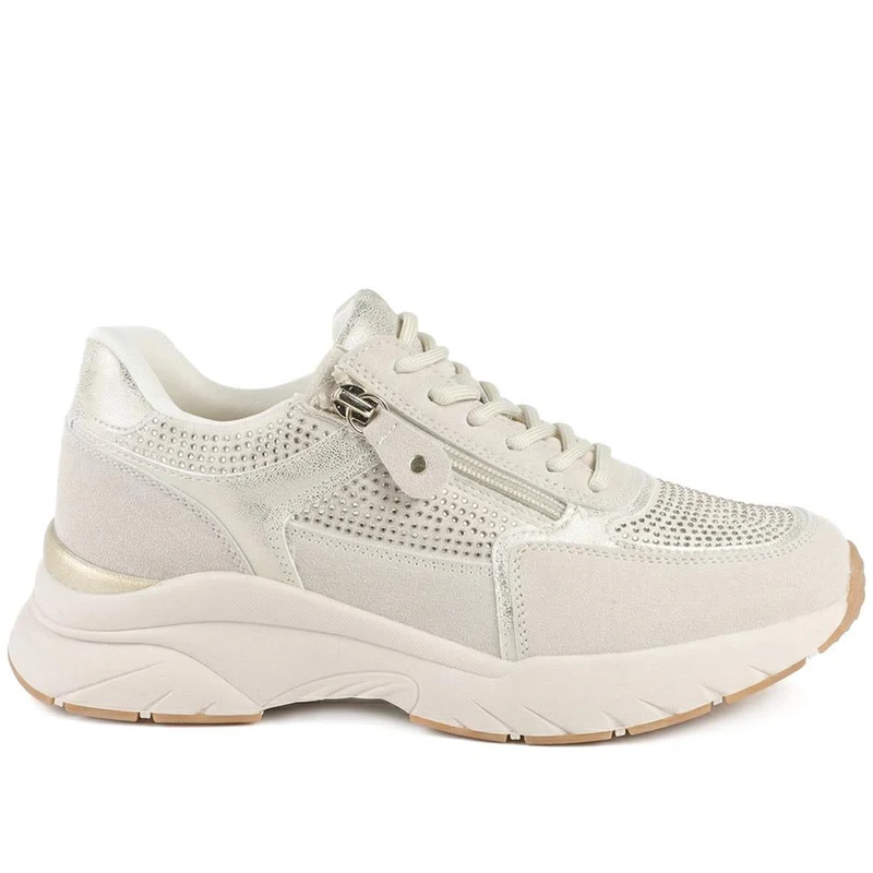 Casual Cushioned Zip & Lace Trainers - WOIL43025 / 329 296 - Beige