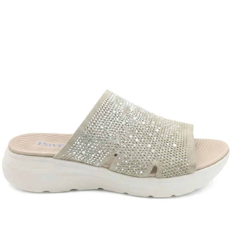 Wide Fit Diamante Cushioning Mule Sandals - BRK43024 / 329 365 - Natural