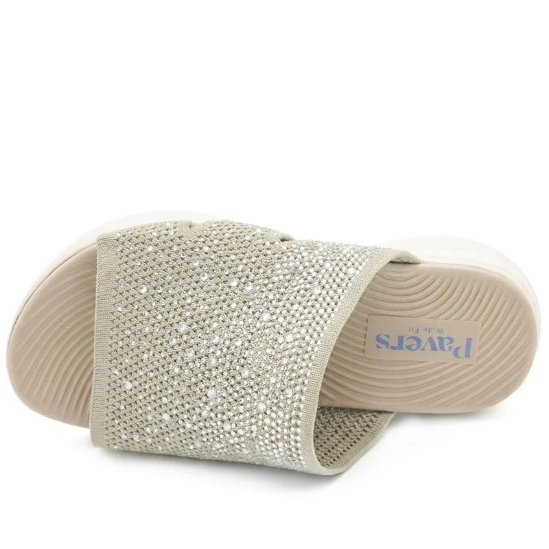 Wide Fit Diamante Cushioning Mule Sandals - BRK43024 / 329 365 - Natural