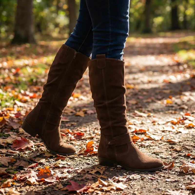 Zara | Elegante kniehohe Slouch-Stiefel mit niedrigem Blockabsatz