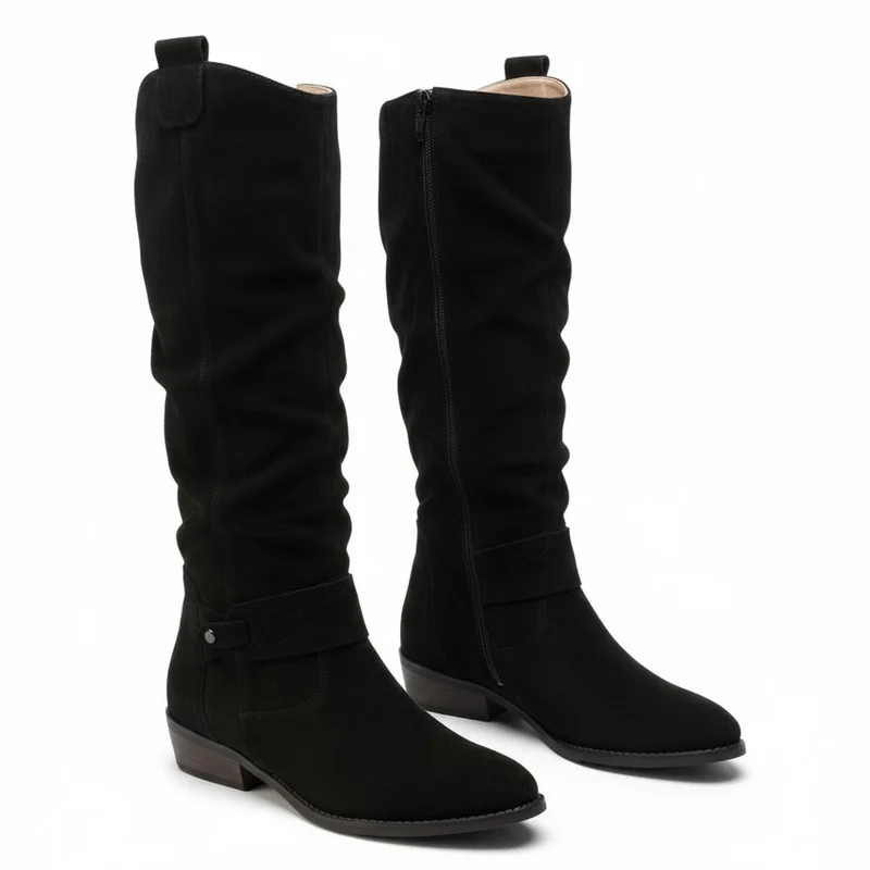 Zara | Elegante kniehohe Slouch-Stiefel mit niedrigem Blockabsatz