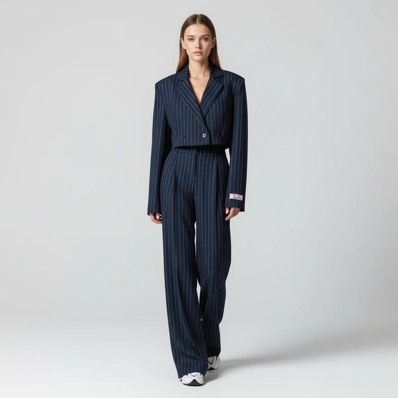 Evelyn | Elegantes Gestreiftes Blazer und Wide-Leg-Hosen-Set