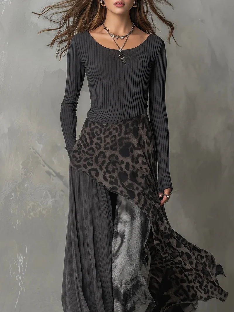 Lena | Boho Maxikleid mit Animal-Print mit langen Ärmeln