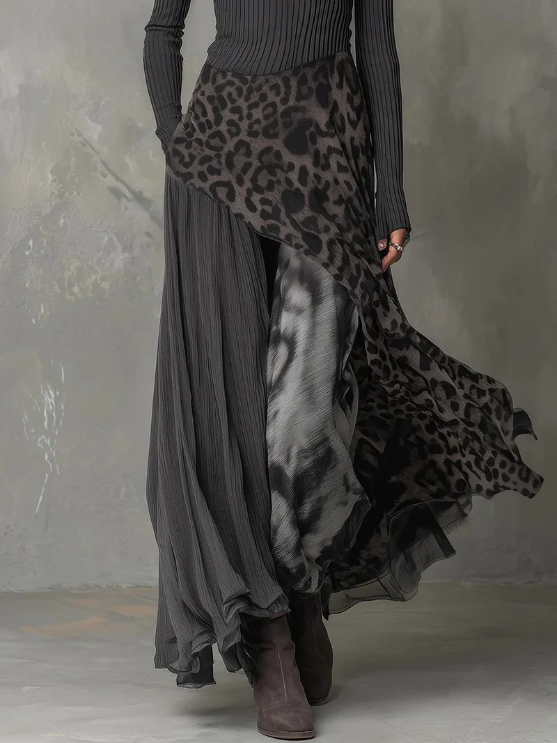 Lena | Boho Maxikleid mit Animal-Print mit langen Ärmeln