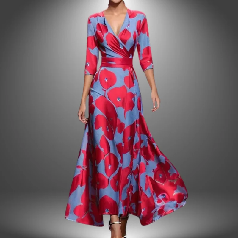 Sophia | Florales Wickel-Maxikleid mit V-Ausschnitt und 3/4-Ärmeln