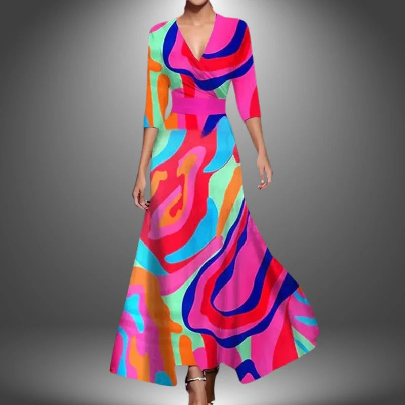 Sophia | Florales Wickel-Maxikleid mit V-Ausschnitt und 3/4-Ärmeln