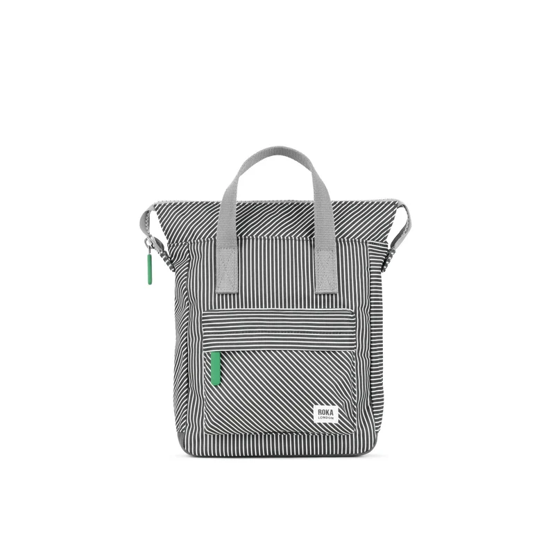 ROKA Bantry Kleine Tasche aus recyceltem Canvas mit gemischten Hickory-Streifen.
