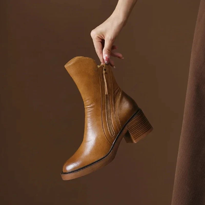 Charlotte | Elegante Leder-Stiefeletten mit Blockabsatz