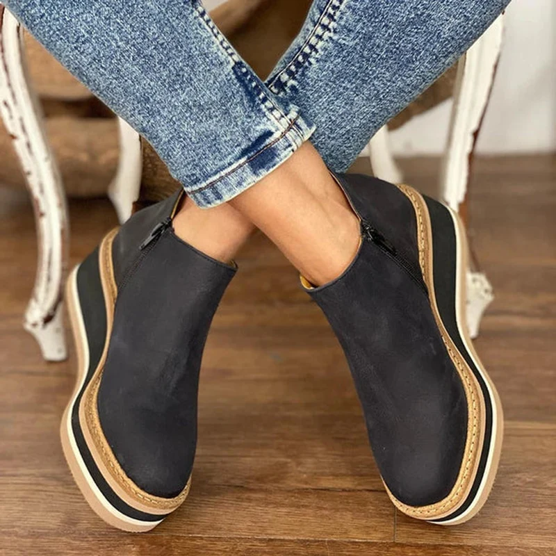 Emily | Retro Wedge-Stiefeletten mit markanter Plateausohle