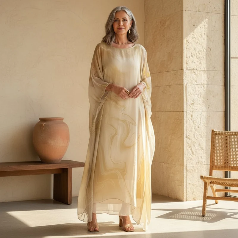 Lena | Elegantes Langarm-Maxikleid mit fließender Silhouette