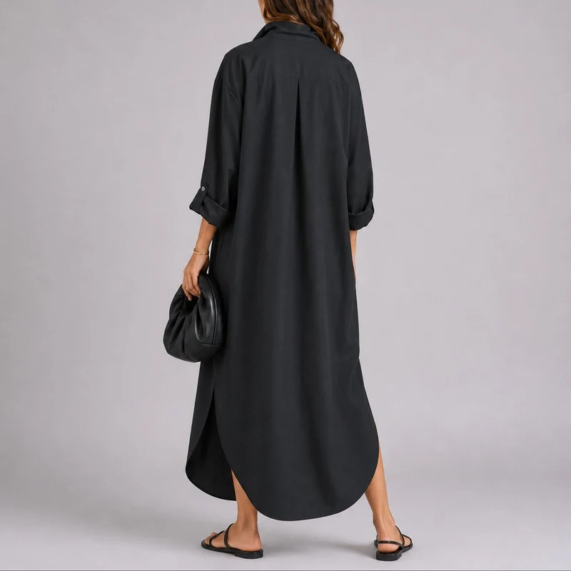 Klara | Müheloses Herbst-Hochzeits Maxikleid aus Leinen mit Knopfleiste
