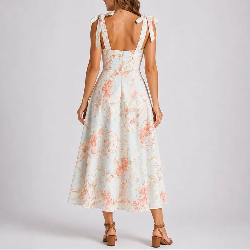 Hannah | Florales Herbst-Hochzeitskleid Mit Gerafftem Oberteil Und Midi-Länge