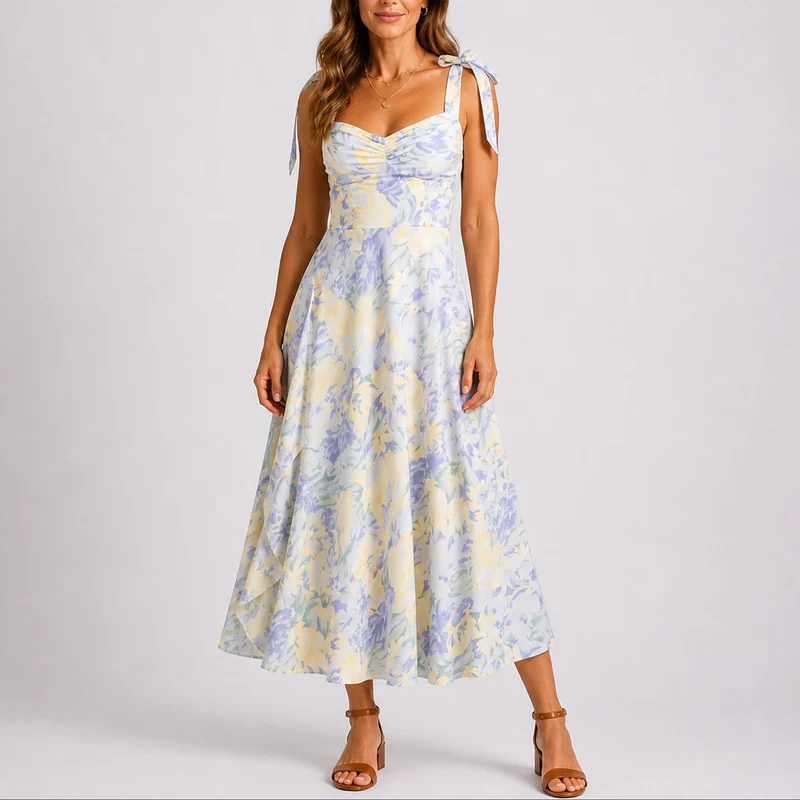Hannah | Florales Herbst-Hochzeitskleid Mit Gerafftem Oberteil Und Midi-Länge